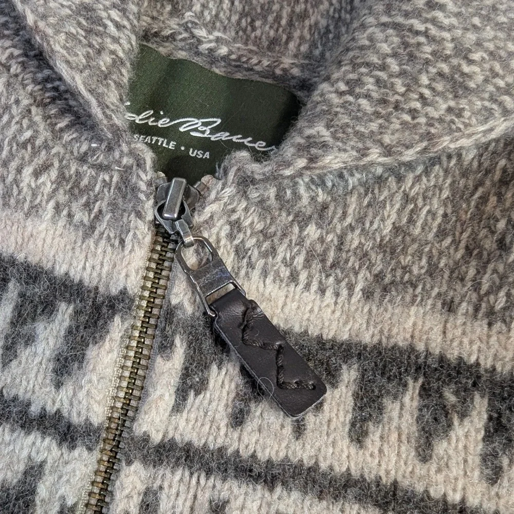 Eddie Bauer Lambswool Sweater XL Gray Nordic Fair Isle‎ Quarter